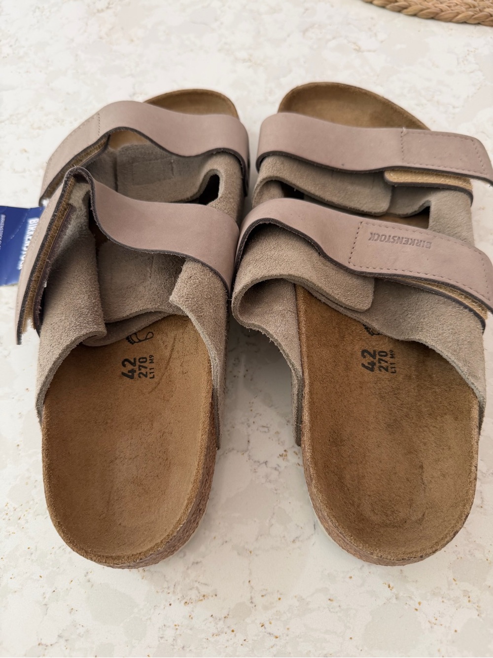 Birkenstock Two-Strap Sandals in Taupe Suede size 42 new no box